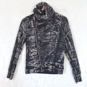 Young Fabulous‎ & Broke Black Grey Abstract Asymmetrical Zip Hoodie XS